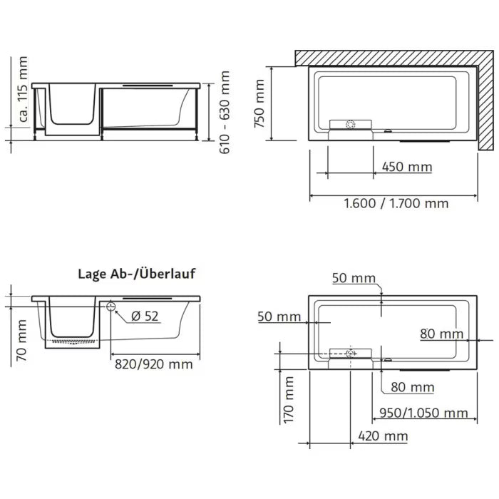 HSK Dusch-Badewanne Dobla 160 cm Einstieg links