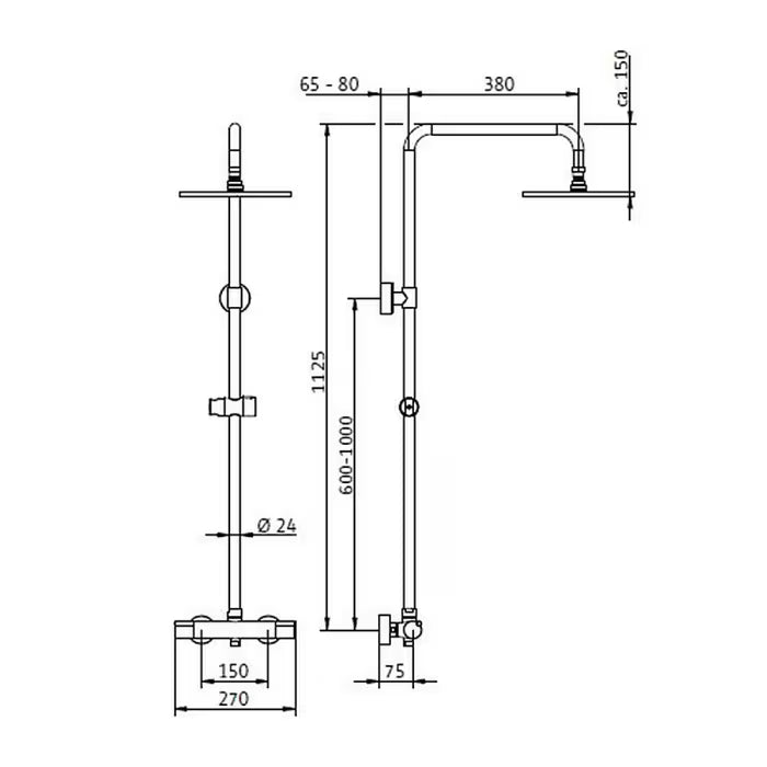 HSK Shower-Set Modell RS 100 Thermostat - Kopfbrause flach - rund 25 cm - chrom