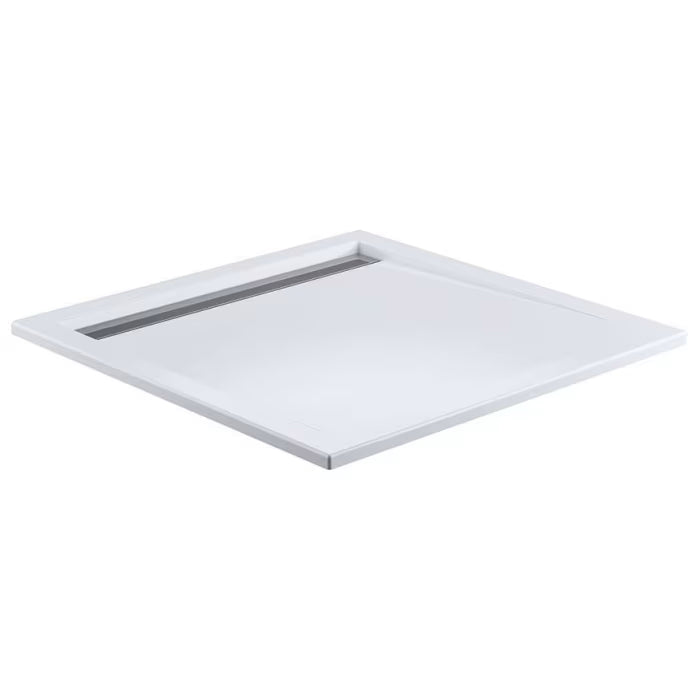 HSK Acryl-Duschwanne Superflach 90 x 100 mit integrierter weißer Ablaufrinne schmal und Antislip - weiße Rinnenabdeckung