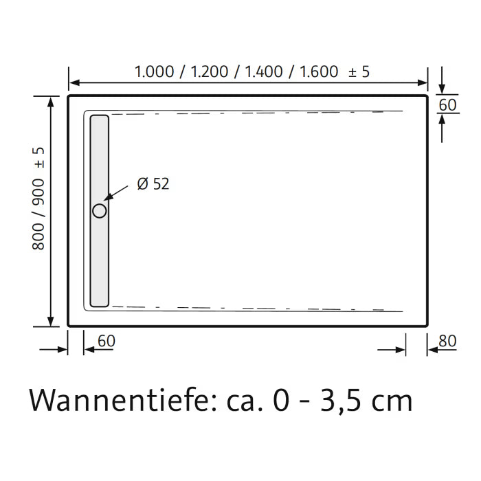 HSK Acryl-Duschwanne Superflach 90 x 100 mit integrierter weißer Ablaufrinne schmal und Antislip - weiße Rinnenabdeckung