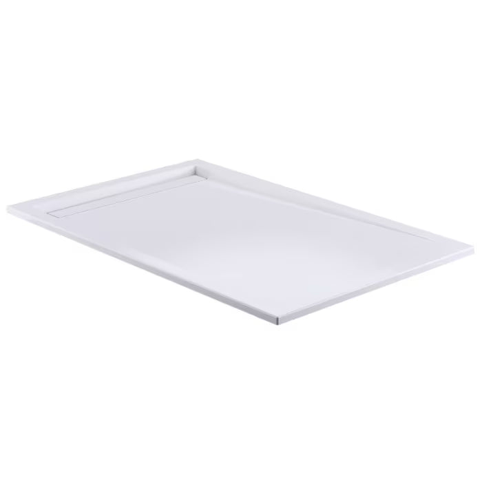HSK Acryl-Duschwanne Superflach 80 x 120 mit integrierter weißer Ablaufrinne schmal und Antislip - weiße Rinnenabdeckung