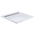 HSK Acryl-Duschwanne Superflach 100 x 100 mit integrierter weißer Ablaufrinne schmal Höhe 6,5 cm - edelstahl polierte Rinnenabdeckung