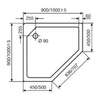HSK Fünfeck-Duschwanne super-flach 100 x 100 cm mit Antislip