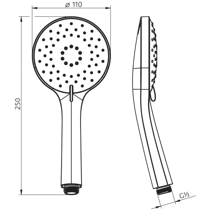 HSK Design-Handbrause rund mit 3 Strahlarten inkl. Brauseschlauch und Brausestange