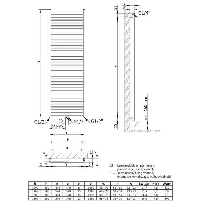 HSK Line Aero Badheizkörper 50 x 180 cm - Anthrazit