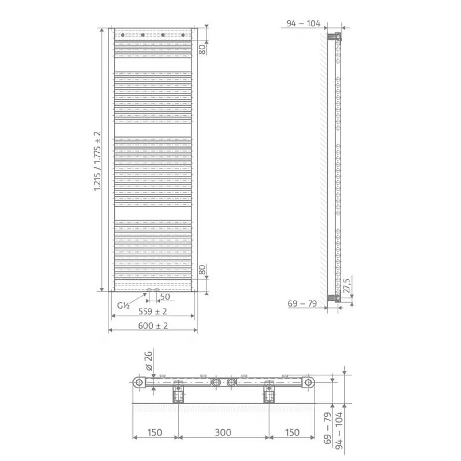 HSK Line Pro Designheizkörper 60 x 121,5 cm mit Antikorrosionsschutzschicht - Sandstein