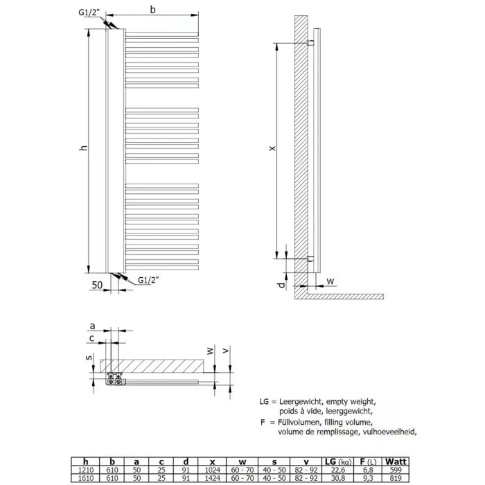 HSK Softcube Plus Badheizkörper 61 x 121 cm links offen - Anthrazit