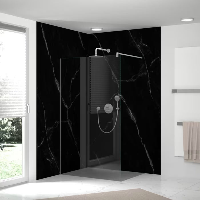 HSK RenoDeco Designplatte 150 x 255 cm - Marmor - Carrara-Schwarz - Seidenmatt